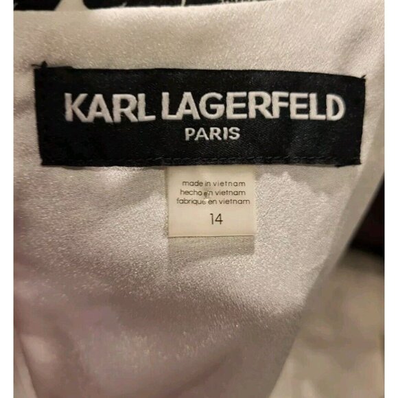 Karl Lagerfeld Black White Floral Faux Wrap Midi Dress Flutter Sleeve Sz 14 - Picture 7 of 8